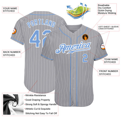 Custom Gray White Pinstripe Light Blue-White Authentic Baseball Jersey - Sky-Custom