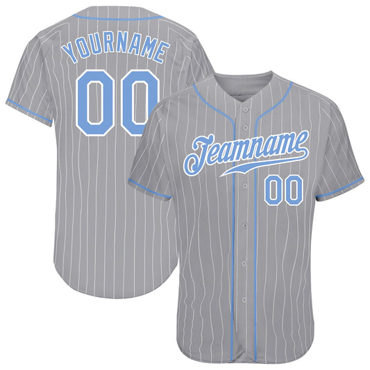 Custom Gray White Pinstripe Light Blue-White Authentic Baseball Jersey - Sky-Custom