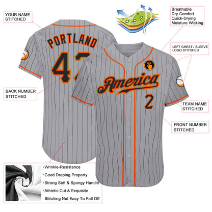 Custom Gray Black Pinstripe Black-Orange Authentic Baseball Jersey - Sky-Custom