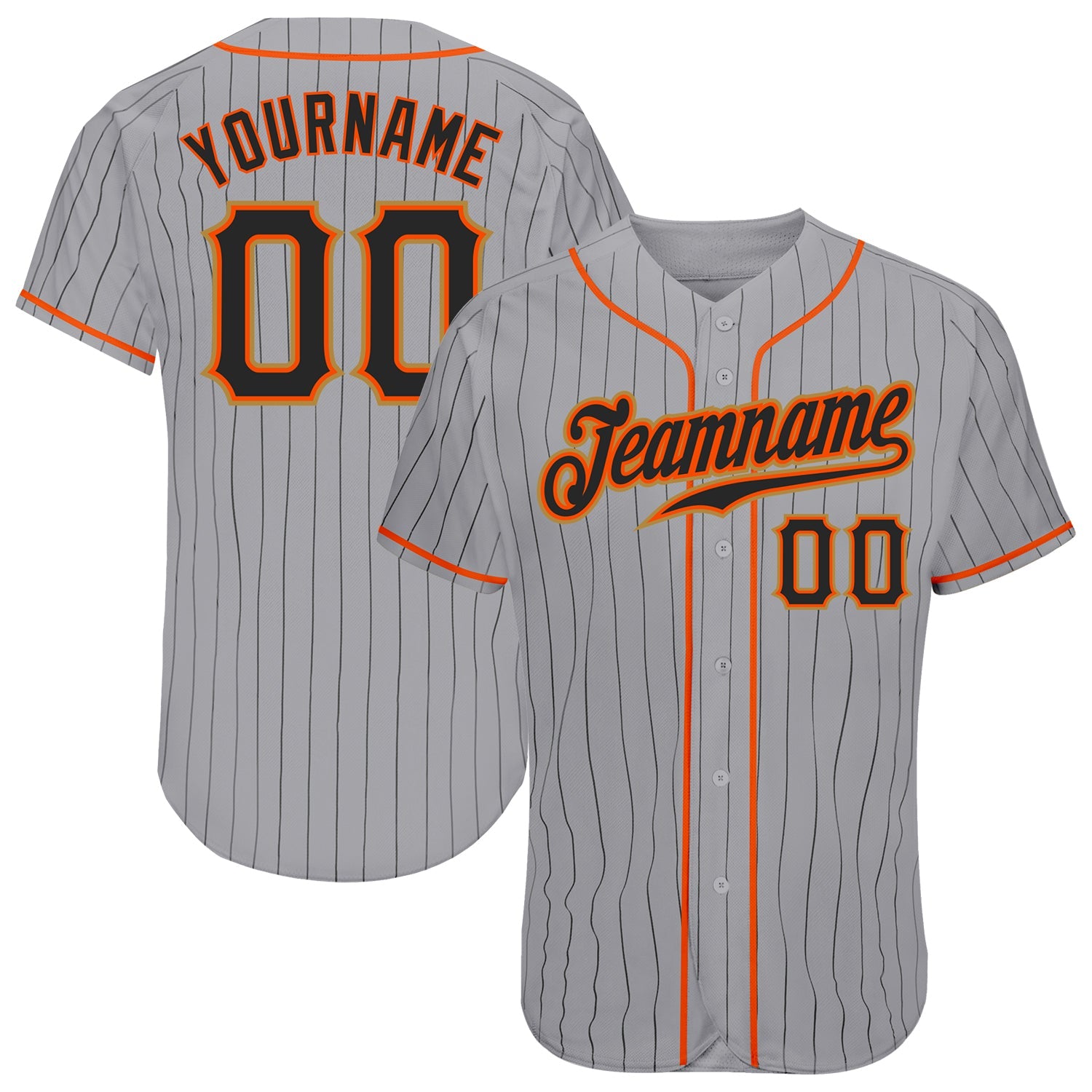 Custom Gray Black Pinstripe Black-Orange Authentic Baseball Jersey - Sky-Custom