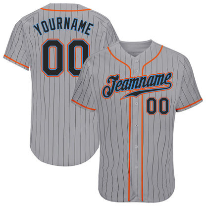 Custom Gray Black Pinstripe Black-Powder Blue Authentic Baseball Jersey - Sky-Custom