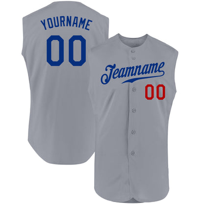 Custom Gray Royal-Red Authentic Sleeveless Baseball Jersey - Sky-Custom