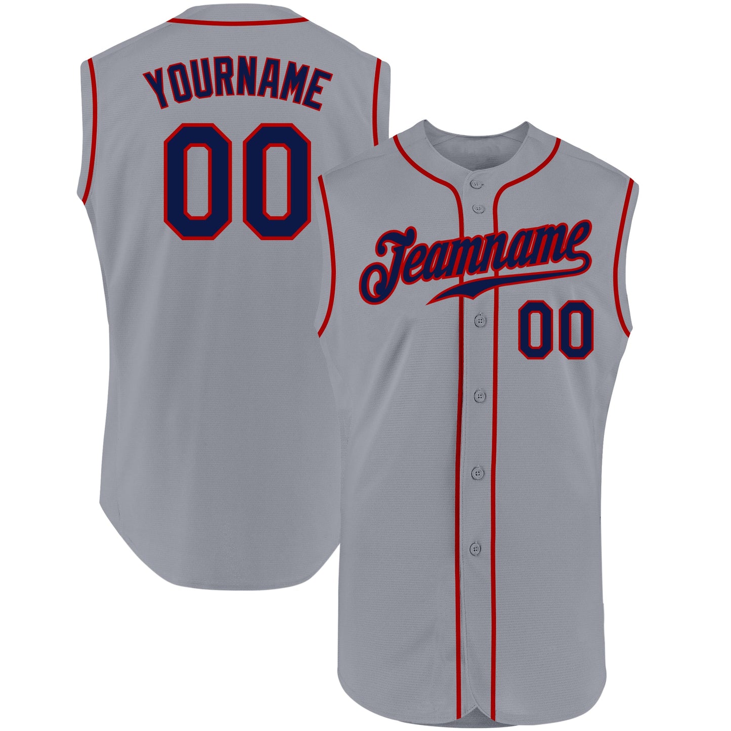 Custom Gray Navy-Red Authentic Sleeveless Baseball Jersey - Sky-Custom