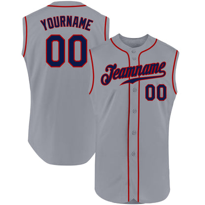 Custom Gray Navy-Red Authentic Sleeveless Baseball Jersey - Sky-Custom