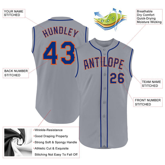 Custom Gray Royal-Orange Authentic Sleeveless Baseball Jersey - Sky-Custom