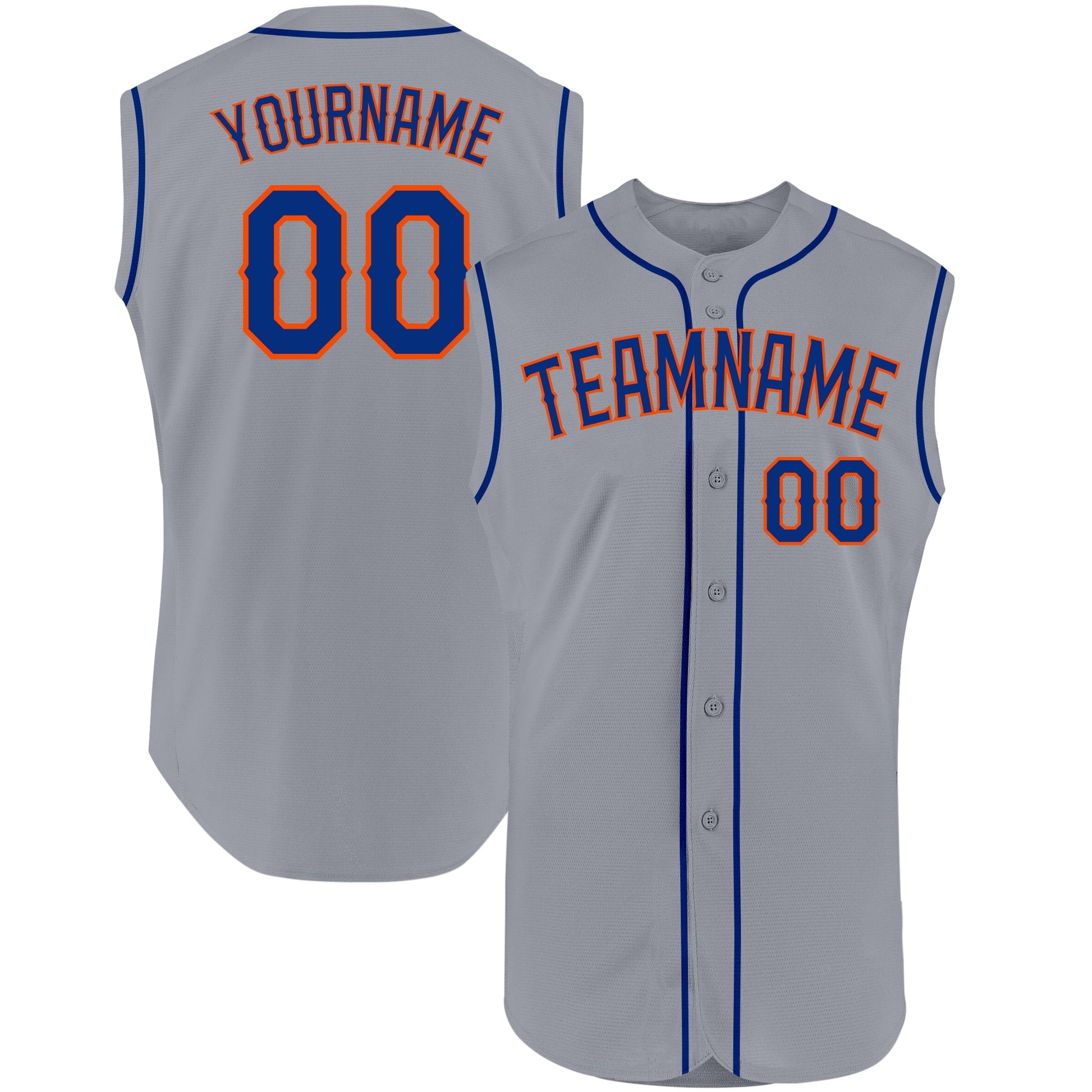Custom Gray Royal-Orange Authentic Sleeveless Baseball Jersey - Sky-Custom