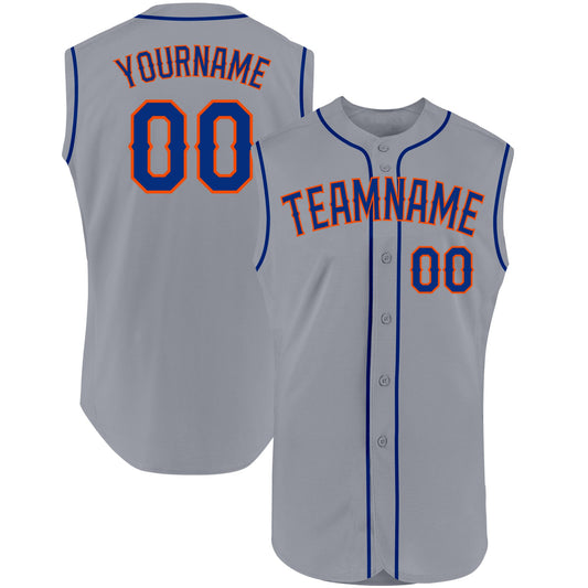 Custom Gray Royal-Orange Authentic Sleeveless Baseball Jersey - Sky-Custom