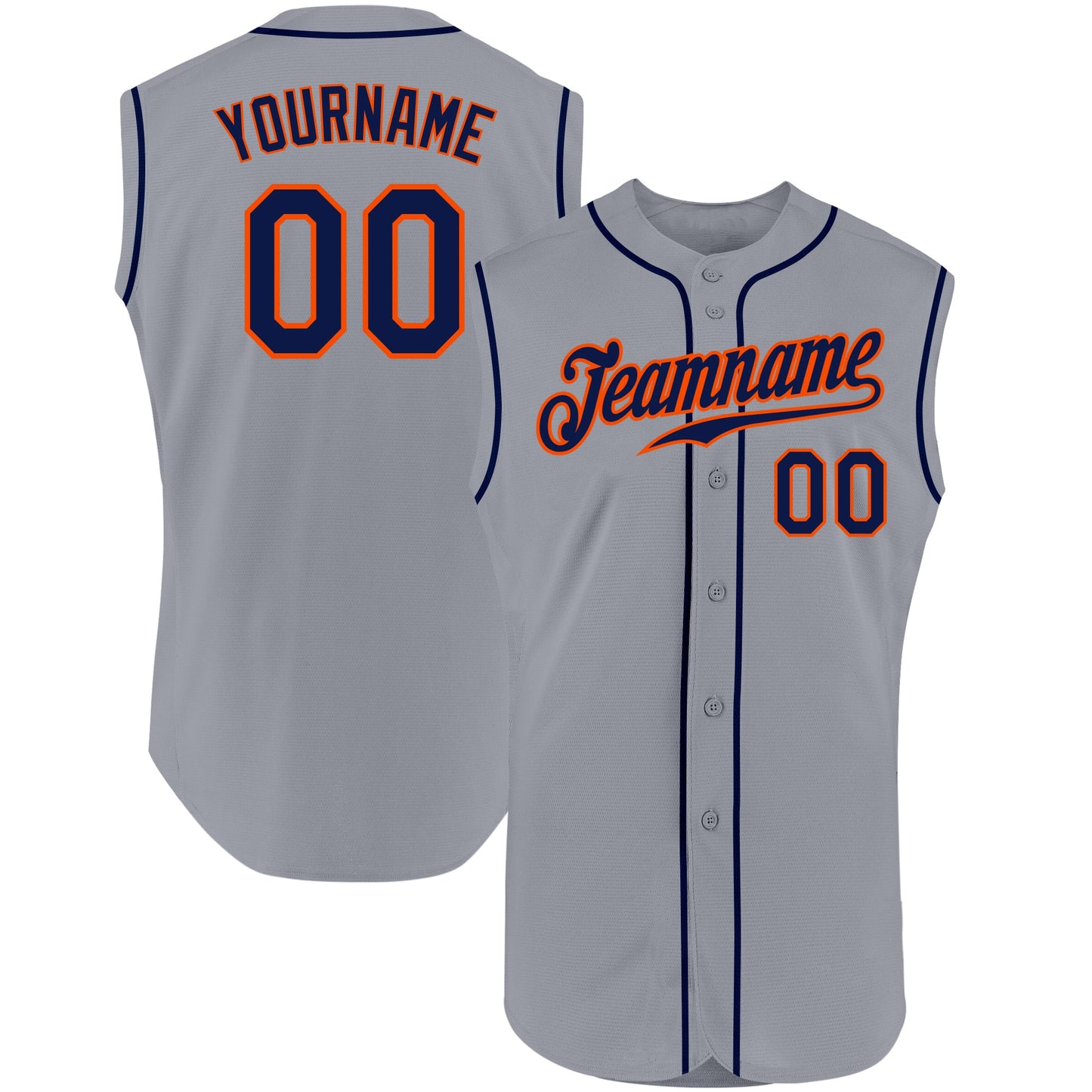 Custom Gray Navy-Orange Authentic Sleeveless Baseball Jersey - Sky-Custom