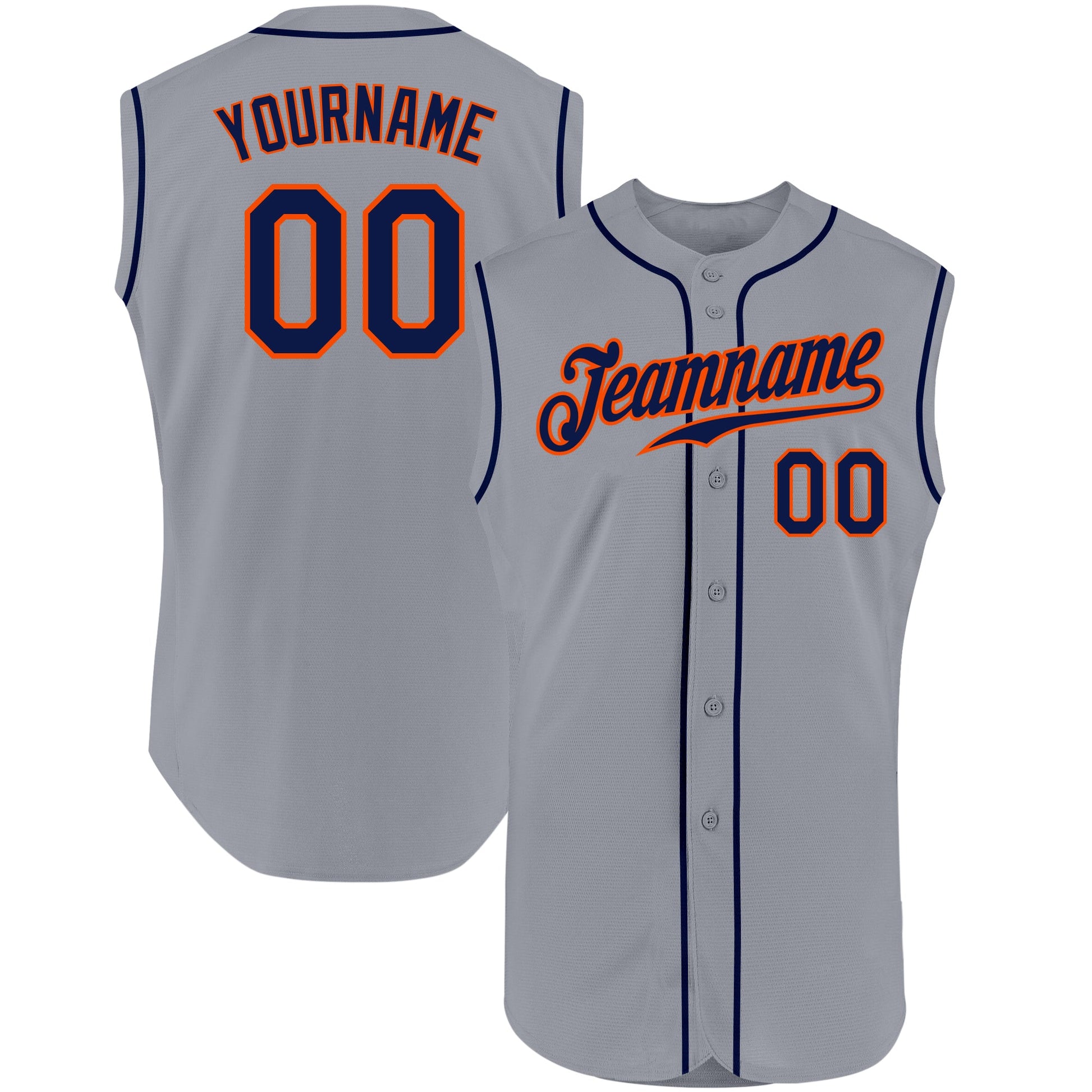 Custom Gray Navy-Orange Authentic Sleeveless Baseball Jersey - Sky-Custom