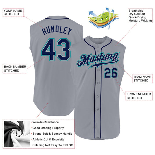 Custom Gray Navy-Teal Authentic Sleeveless Baseball Jersey - Sky-Custom