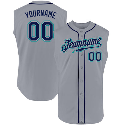 Custom Gray Navy-Teal Authentic Sleeveless Baseball Jersey - Sky-Custom