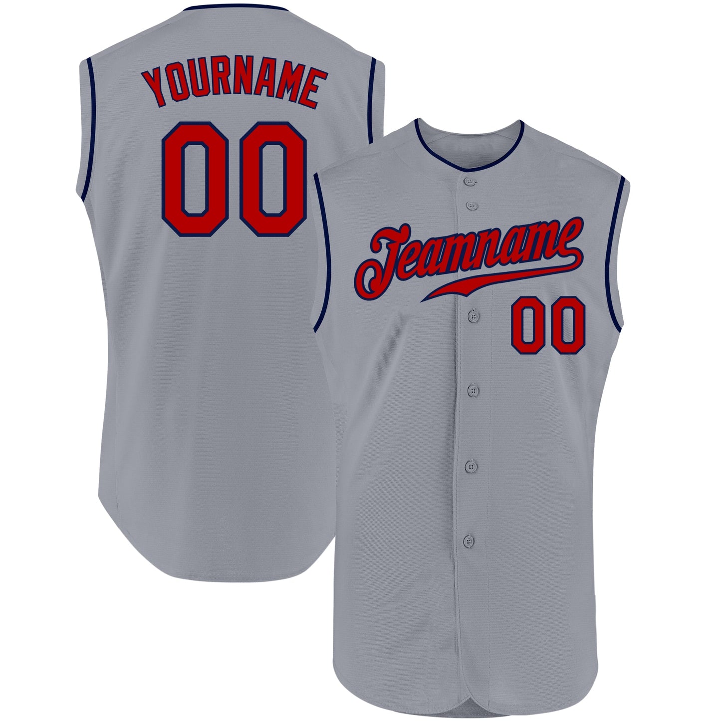 Custom Gray Red-Navy Authentic Sleeveless Baseball Jersey - Sky-Custom