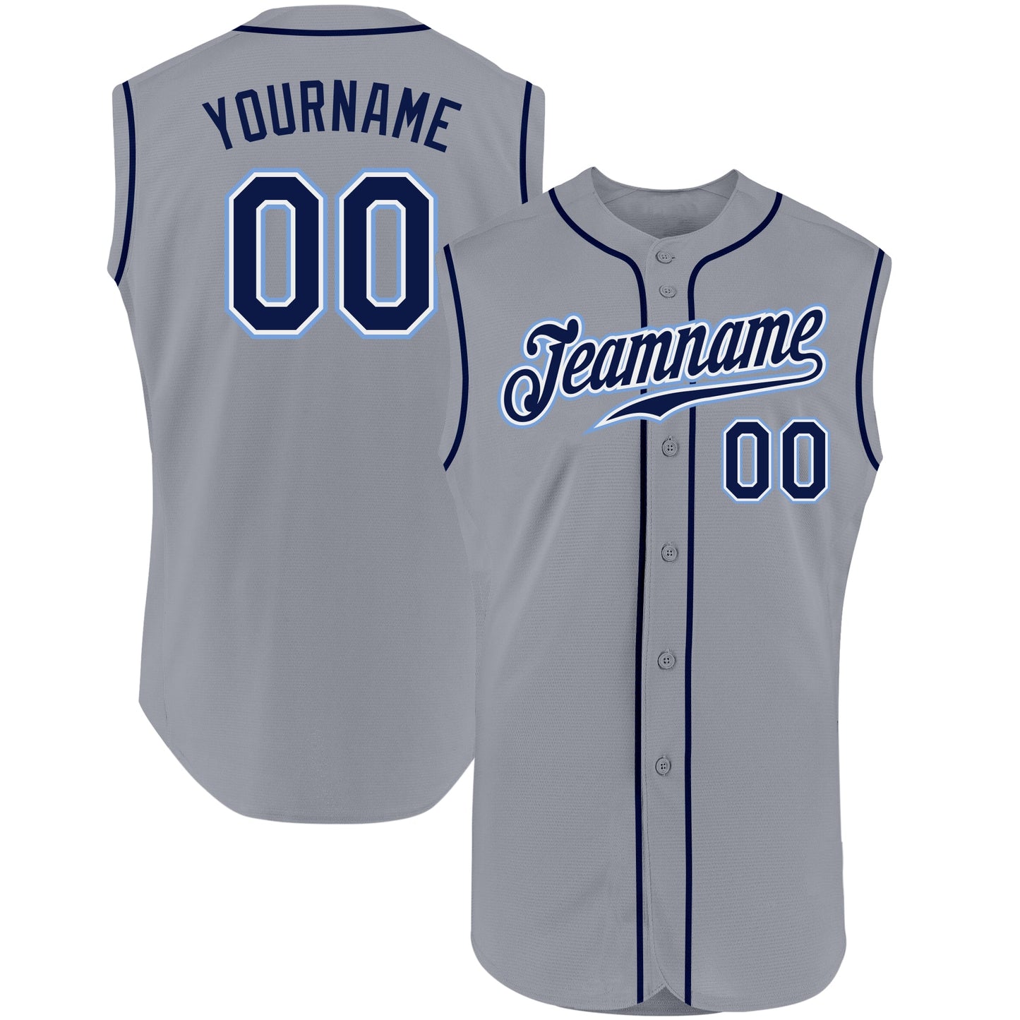 Custom Gray Navy-Powder Blue Authentic Sleeveless Baseball Jersey - Sky-Custom