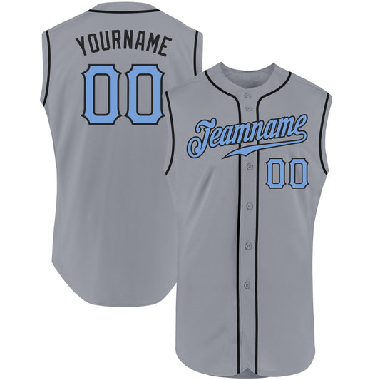 Custom Gray Light Blue-Black Authentic Sleeveless Father's Day Baseball Jersey - Sky-Custom