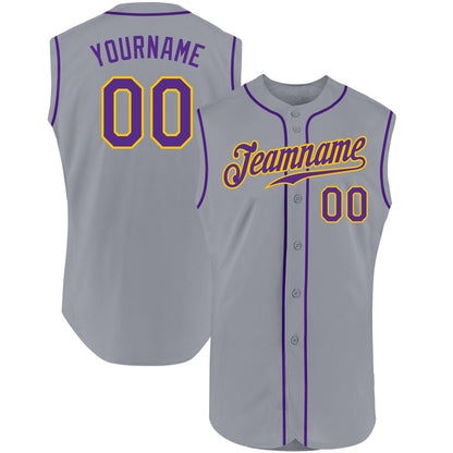 Custom Gray Purple-Gold Authentic Sleeveless Baseball Jersey - Sky-Custom