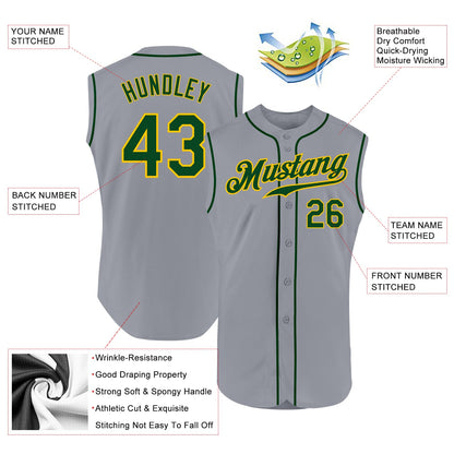 Custom Gray Green-Gold Authentic Sleeveless Baseball Jersey - Sky-Custom