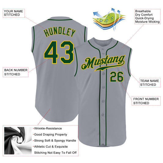 Custom Gray Green-Gold Authentic Sleeveless Baseball Jersey - Sky-Custom
