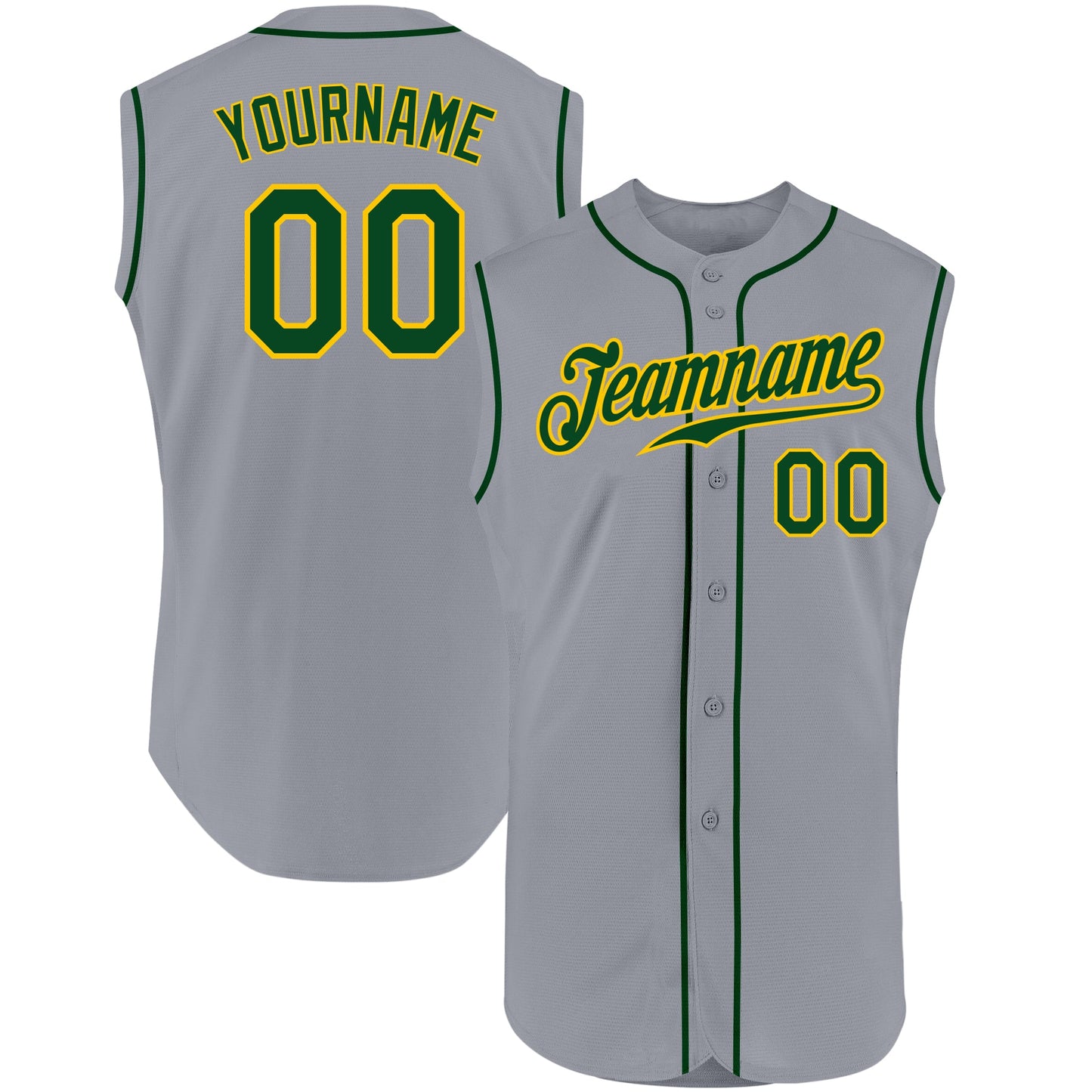 Custom Gray Green-Gold Authentic Sleeveless Baseball Jersey - Sky-Custom