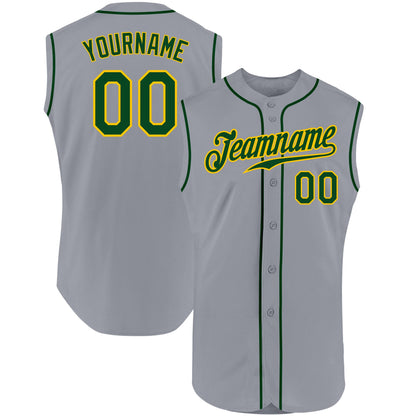 Custom Gray Green-Gold Authentic Sleeveless Baseball Jersey - Sky-Custom