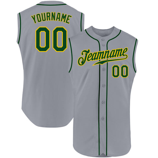 Custom Gray Green-Gold Authentic Sleeveless Baseball Jersey - Sky-Custom