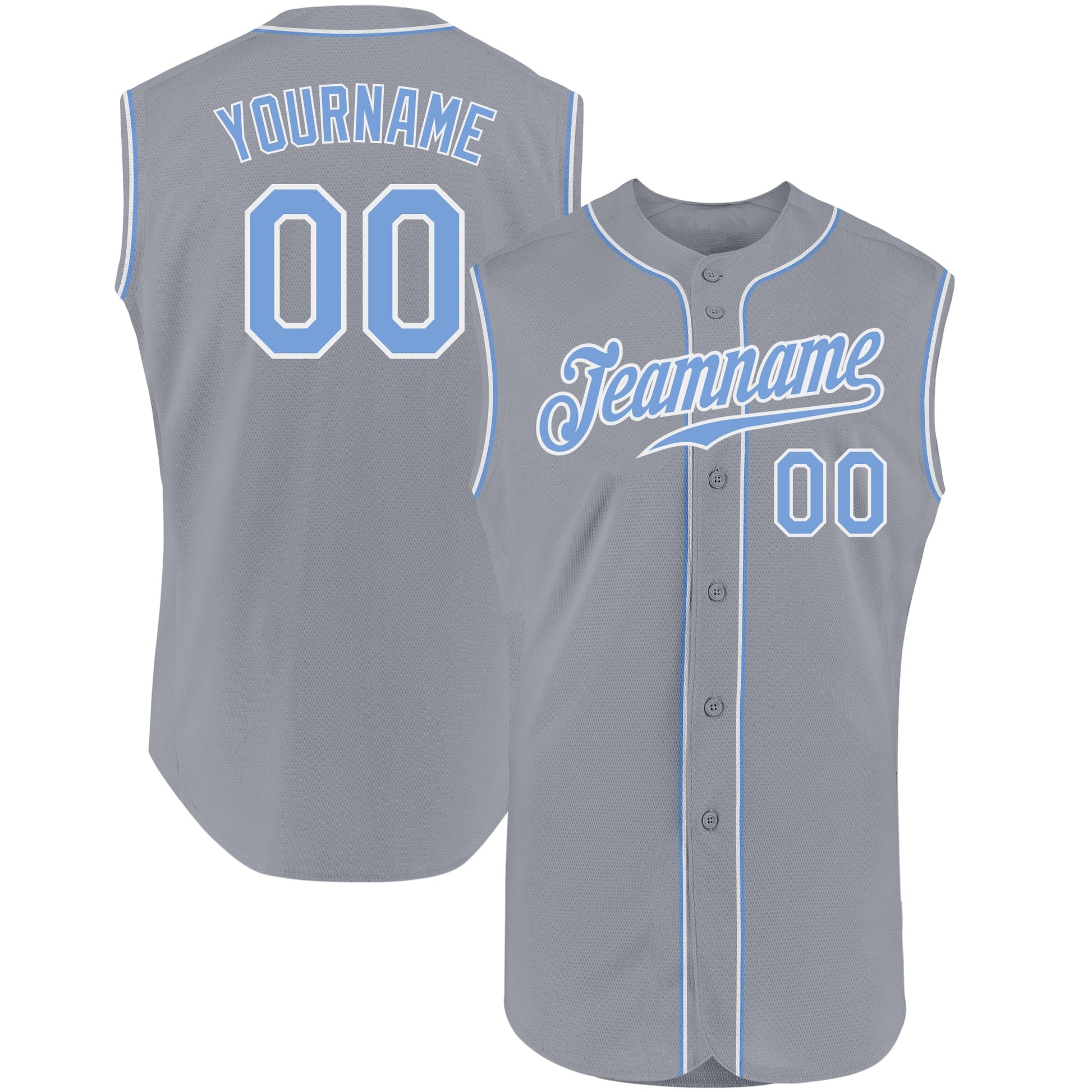 Custom Gray Light Blue-White Authentic Sleeveless Baseball Jersey - Sky-Custom
