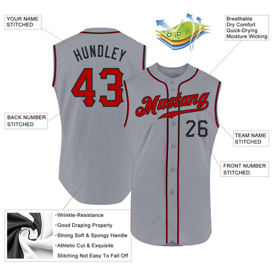 Custom Gray Red-Black Authentic Sleeveless Baseball Jersey - Sky-Custom