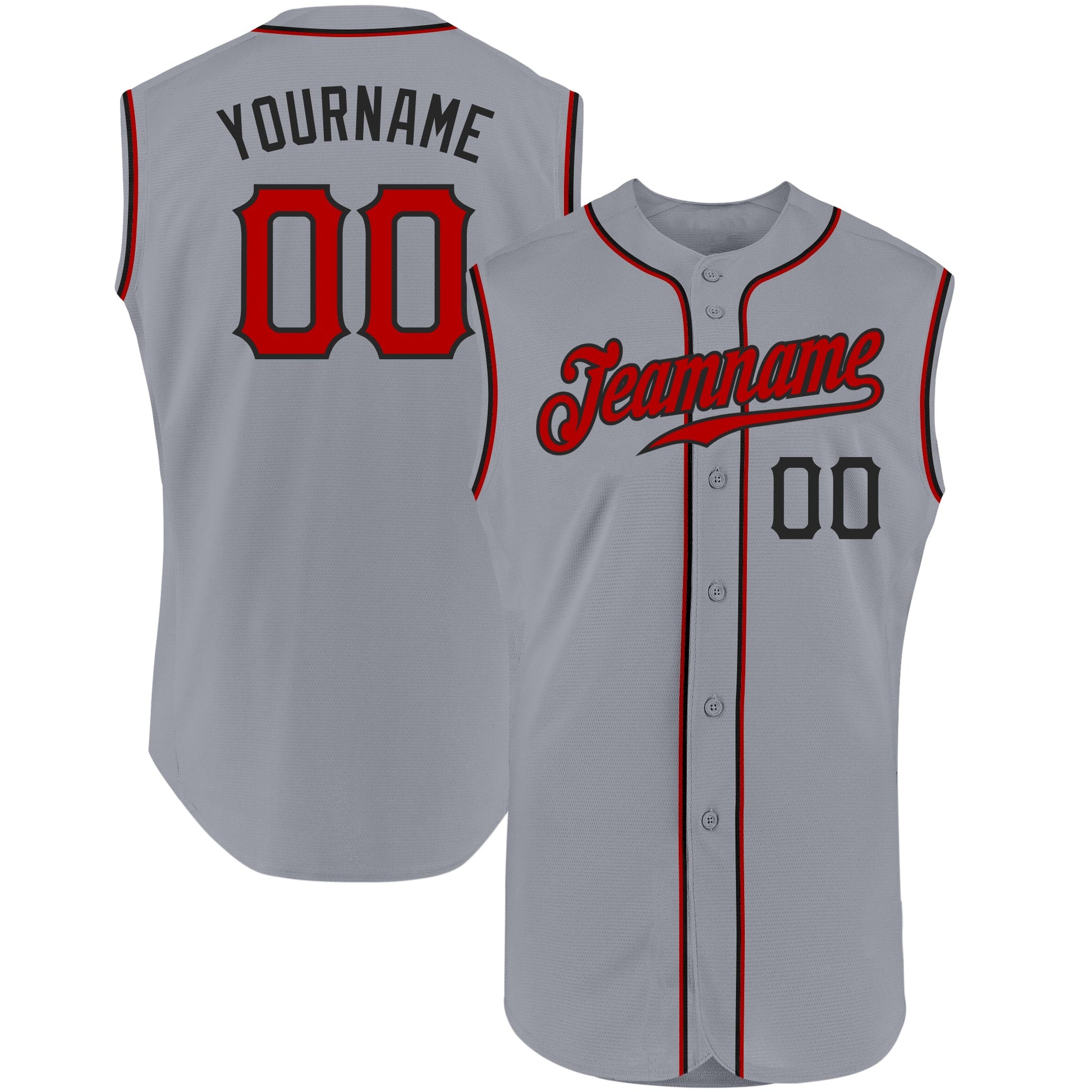 Custom Gray Red-Black Authentic Sleeveless Baseball Jersey - Sky-Custom