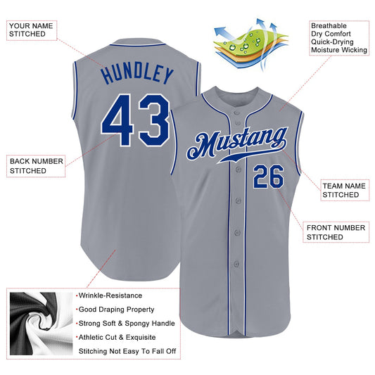 Custom Gray Royal-White Authentic Sleeveless Baseball Jersey - Sky-Custom