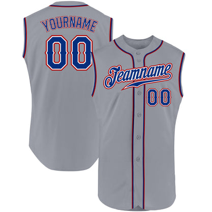 Custom Gray Royal-Red Authentic Sleeveless Baseball Jersey - Sky-Custom