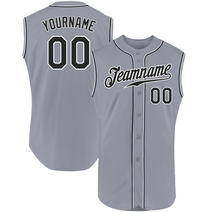Custom Gray Black-White Authentic Sleeveless Baseball Jersey - Sky-Custom