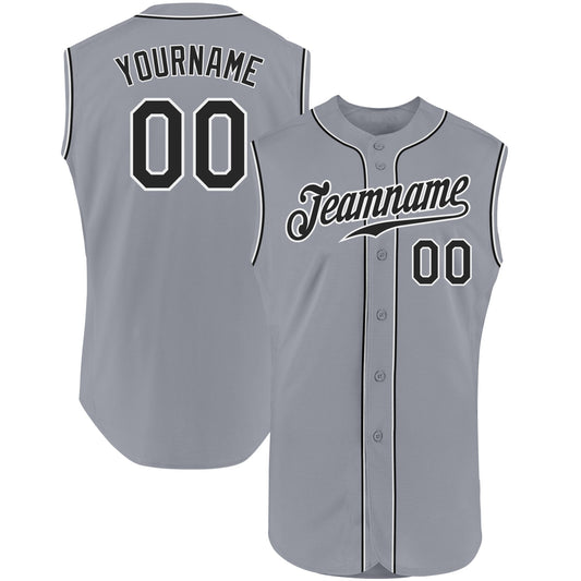 Custom Gray Black-White Authentic Sleeveless Baseball Jersey - Sky-Custom