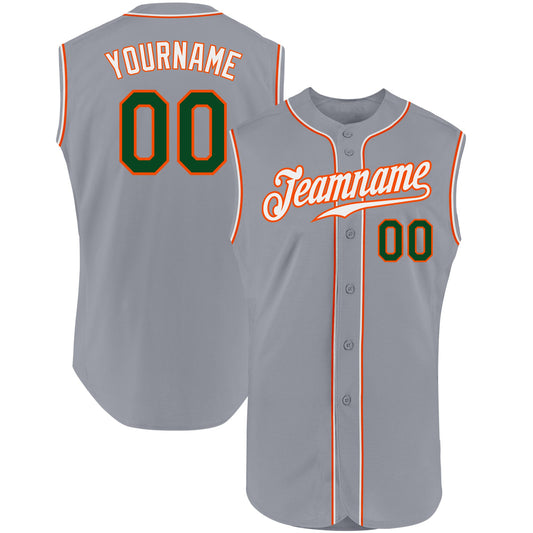 Custom Gray Green-Orange Authentic Sleeveless Baseball Jersey - Sky-Custom