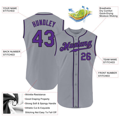 Custom Gray Purple-Black Authentic Sleeveless Baseball Jersey - Sky-Custom