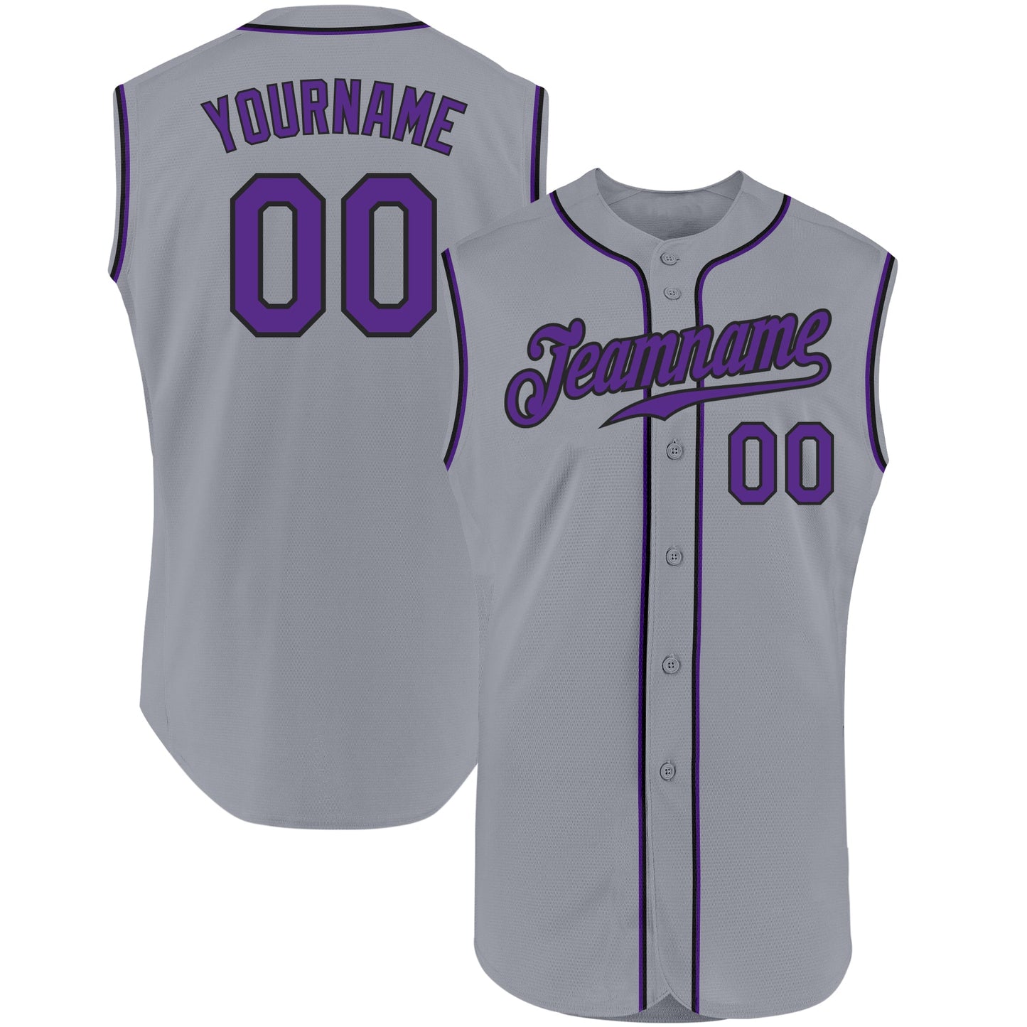 Custom Gray Purple-Black Authentic Sleeveless Baseball Jersey - Sky-Custom