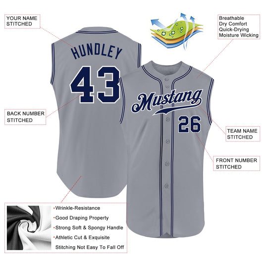 Custom Gray Navy-White Authentic Sleeveless Baseball Jersey - Sky-Custom
