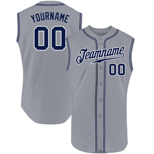 Custom Gray Navy-White Authentic Sleeveless Baseball Jersey - Sky-Custom
