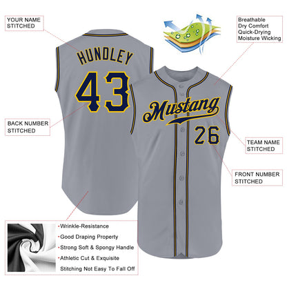Custom Gray Navy-Gold Authentic Sleeveless Baseball Jersey - Sky-Custom