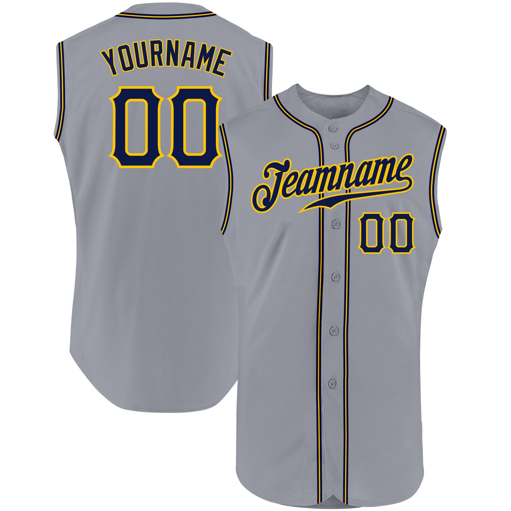 Custom Gray Navy-Gold Authentic Sleeveless Baseball Jersey - Sky-Custom