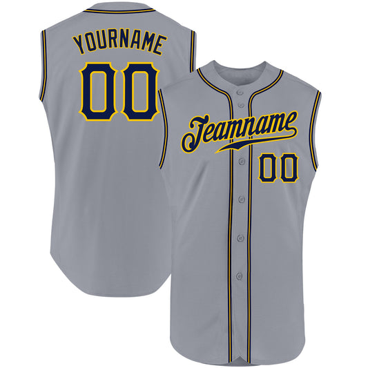 Custom Gray Navy-Gold Authentic Sleeveless Baseball Jersey - Sky-Custom