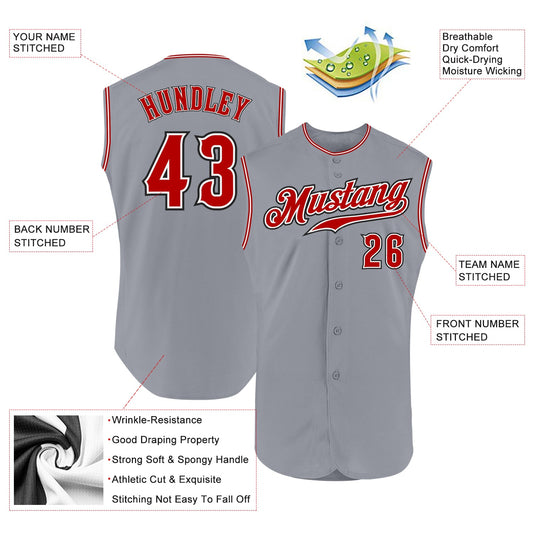 Custom Gray Red-Black Authentic Sleeveless Baseball Jersey - Sky-Custom