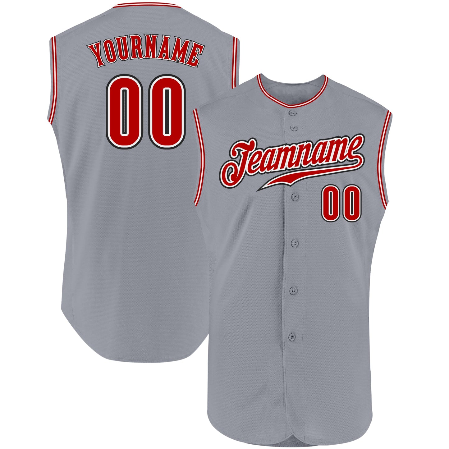 Custom Gray Red-Black Authentic Sleeveless Baseball Jersey - Sky-Custom