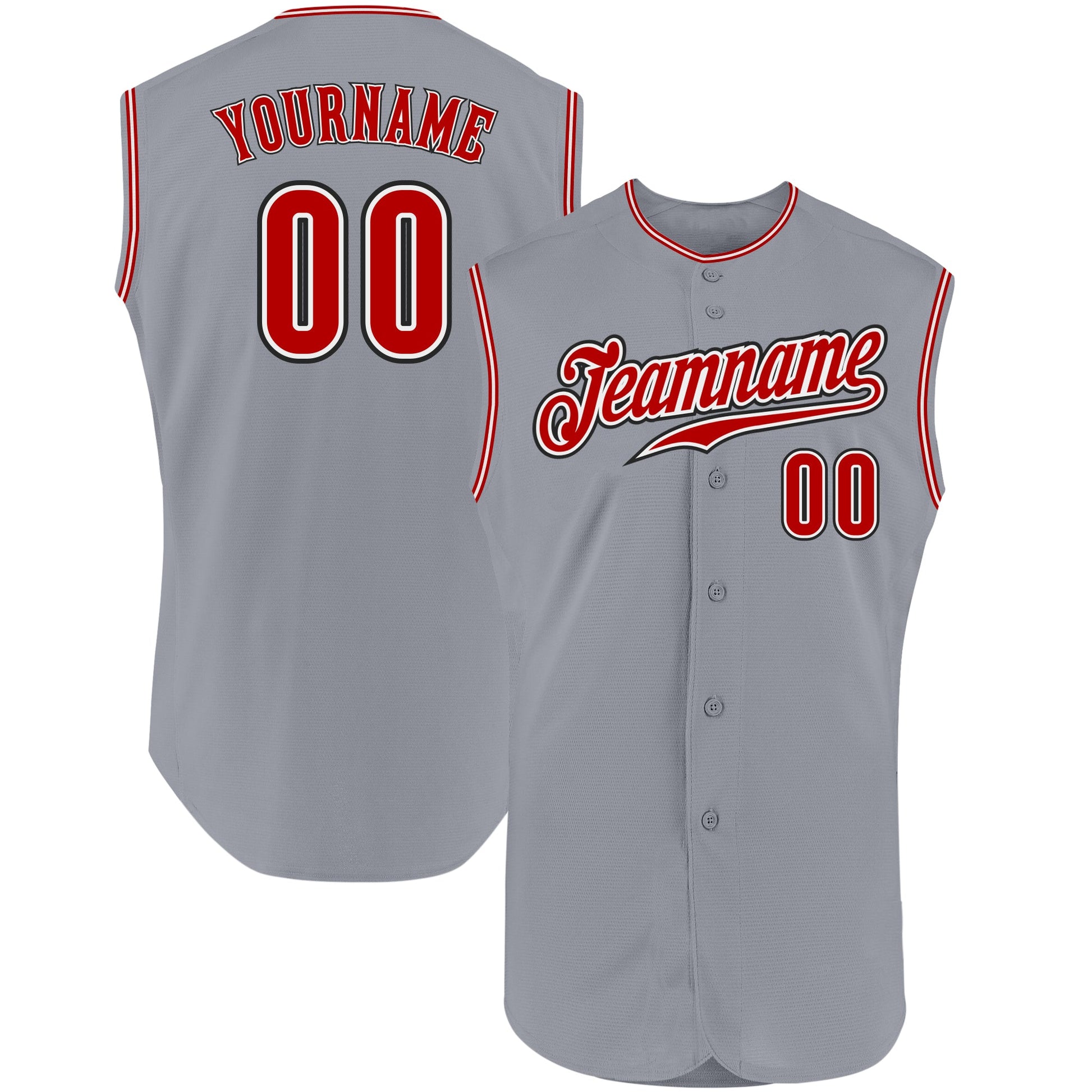 Custom Gray Red-Black Authentic Sleeveless Baseball Jersey - Sky-Custom