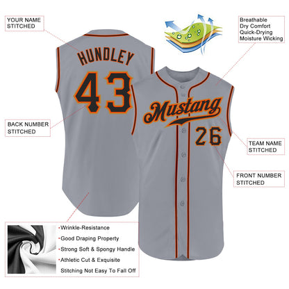 Custom Gray Black-Orange Authentic Sleeveless Baseball Jersey - Sky-Custom
