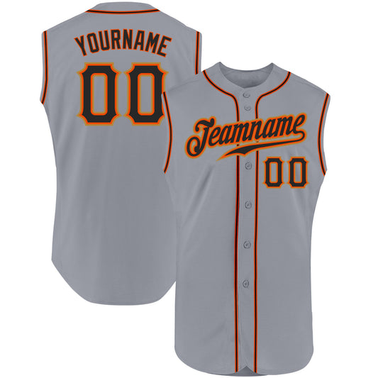 Custom Gray Black-Orange Authentic Sleeveless Baseball Jersey - Sky-Custom