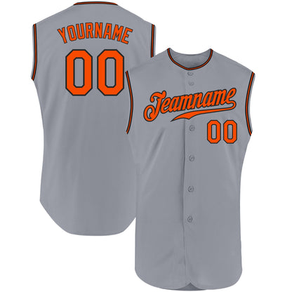 Custom Gray Orange-Black Authentic Sleeveless Baseball Jersey - Sky-Custom