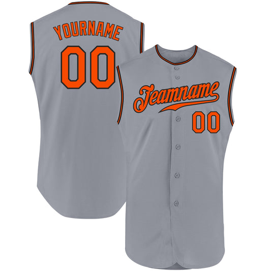 Custom Gray Orange-Black Authentic Sleeveless Baseball Jersey - Sky-Custom