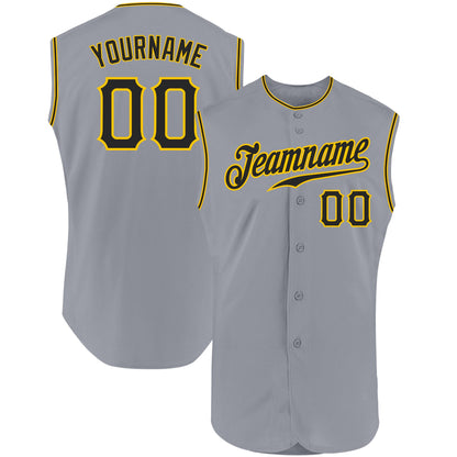 Custom Gray Black-Gold Authentic Sleeveless Baseball Jersey - Sky-Custom