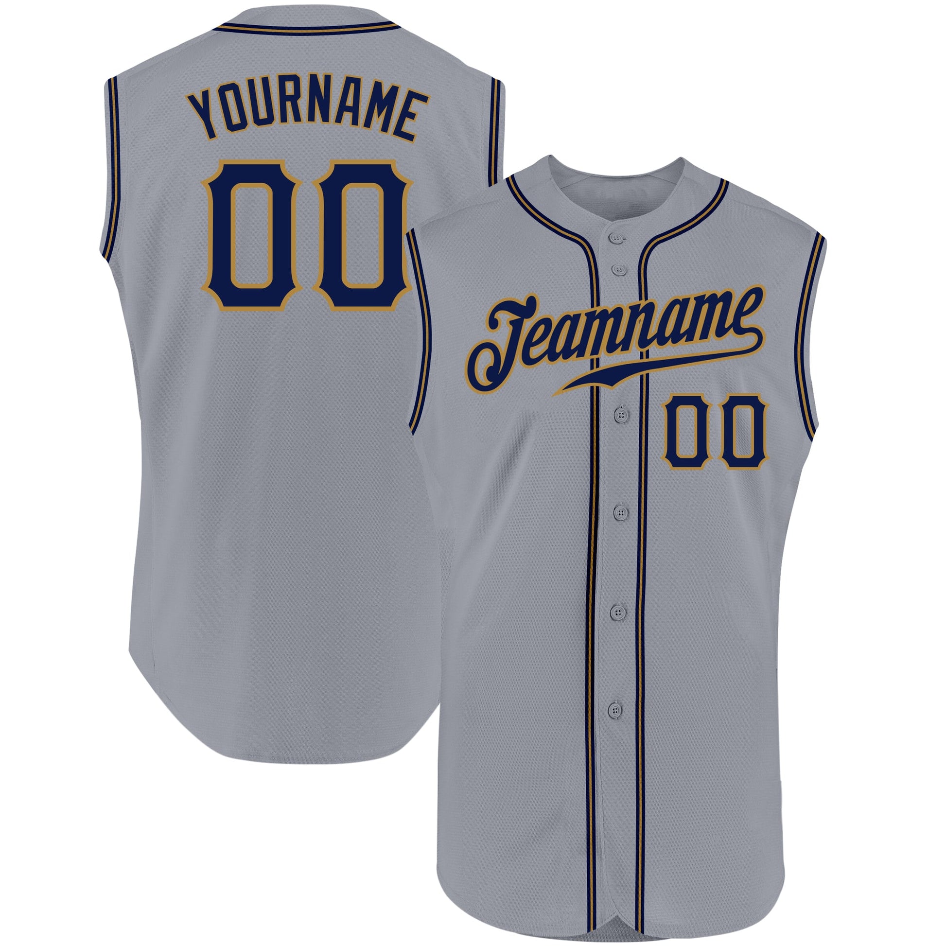 Custom Gray Navy-Old Gold Authentic Sleeveless Baseball Jersey - Sky-Custom