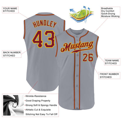 Custom Gray Crimson-Gold Authentic Sleeveless Baseball Jersey - Sky-Custom