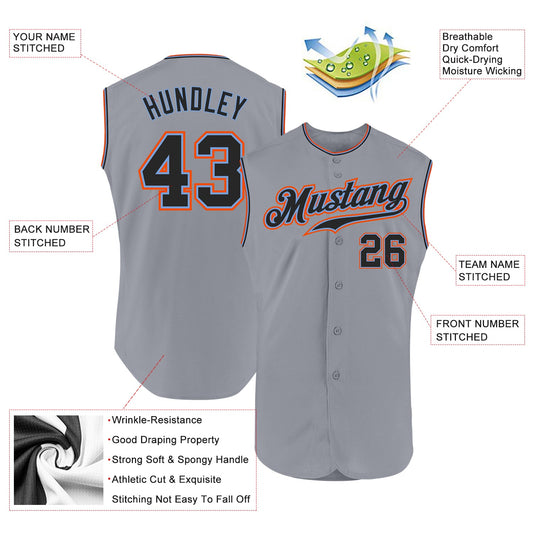 Custom Gray Black-Powder Blue Authentic Sleeveless Baseball Jersey - Sky-Custom